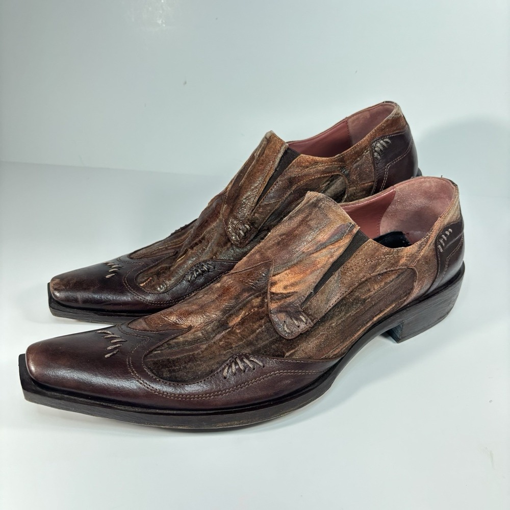 Jo Ghost Brown Distressed Leather Dress Shoes 9 M Italy Boho Cyber Y2K Rare